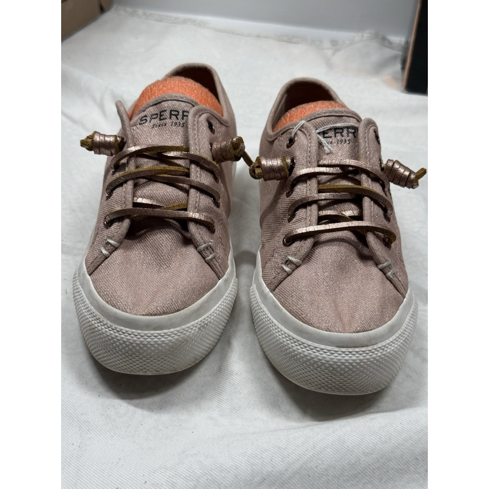Sperry Womens Sz 6M Sky Sail Rose Metallic Platform Twill Sneakers Slip Ons Prom - Picture 4 of 14